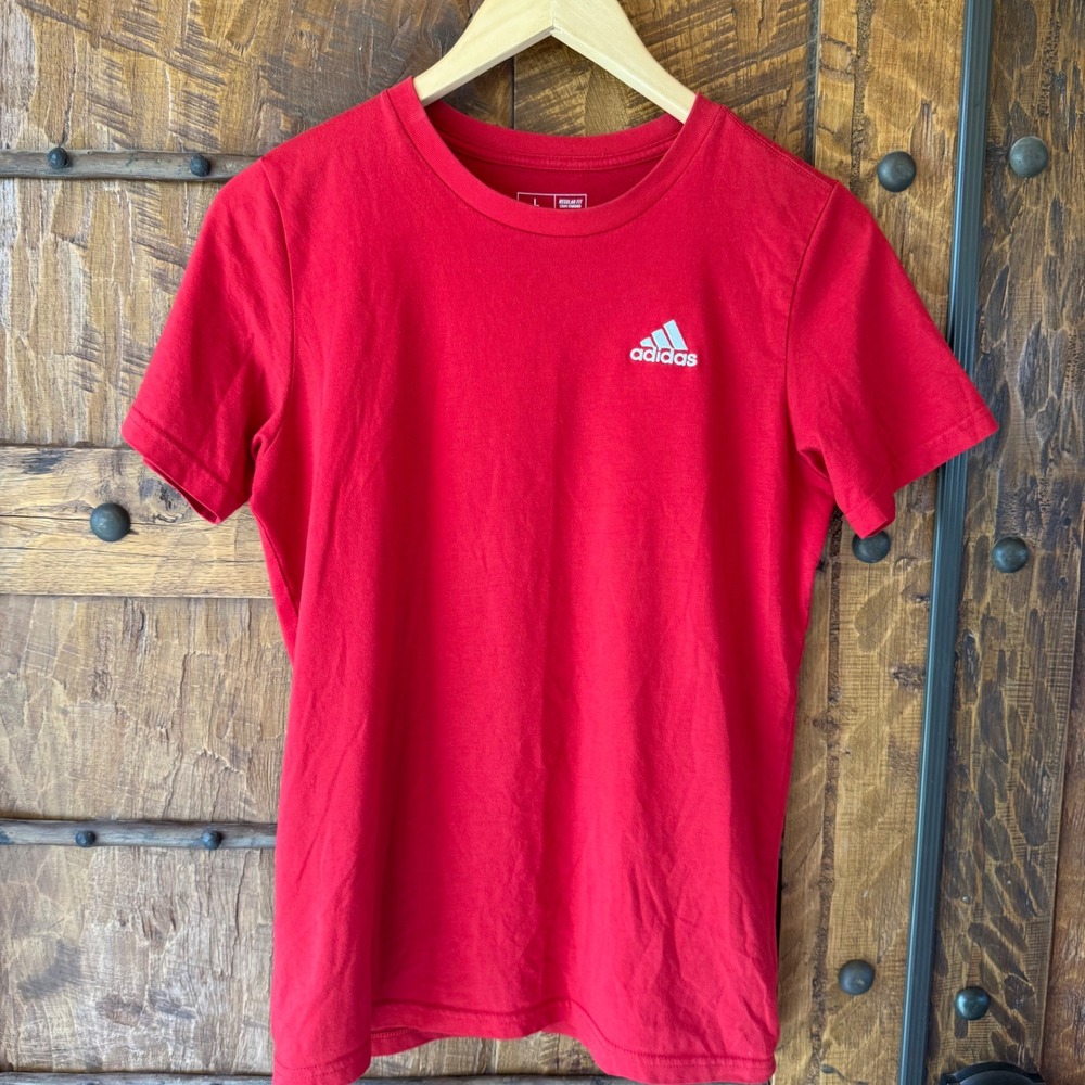 Adidas T-Shirt Women Large Red Short Sleeve Embroidered Logo Activewear Tee